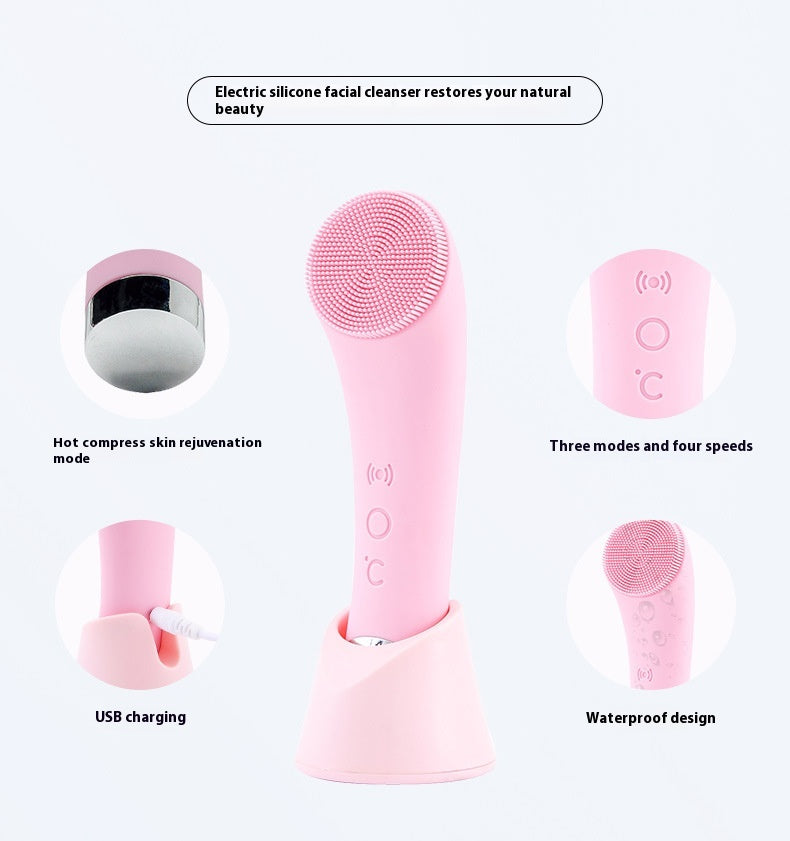 Silicone Facial Cleansing Brush with Vibration & Heating | Hello My Glow