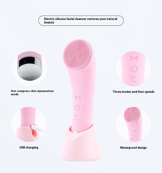 Silicone Facial Cleansing Brush with Vibration & Heating | Hello My Glow